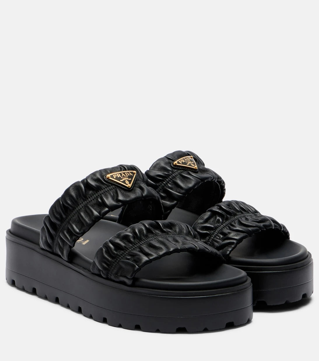 Prada - Matelassé deri platform sandaletler