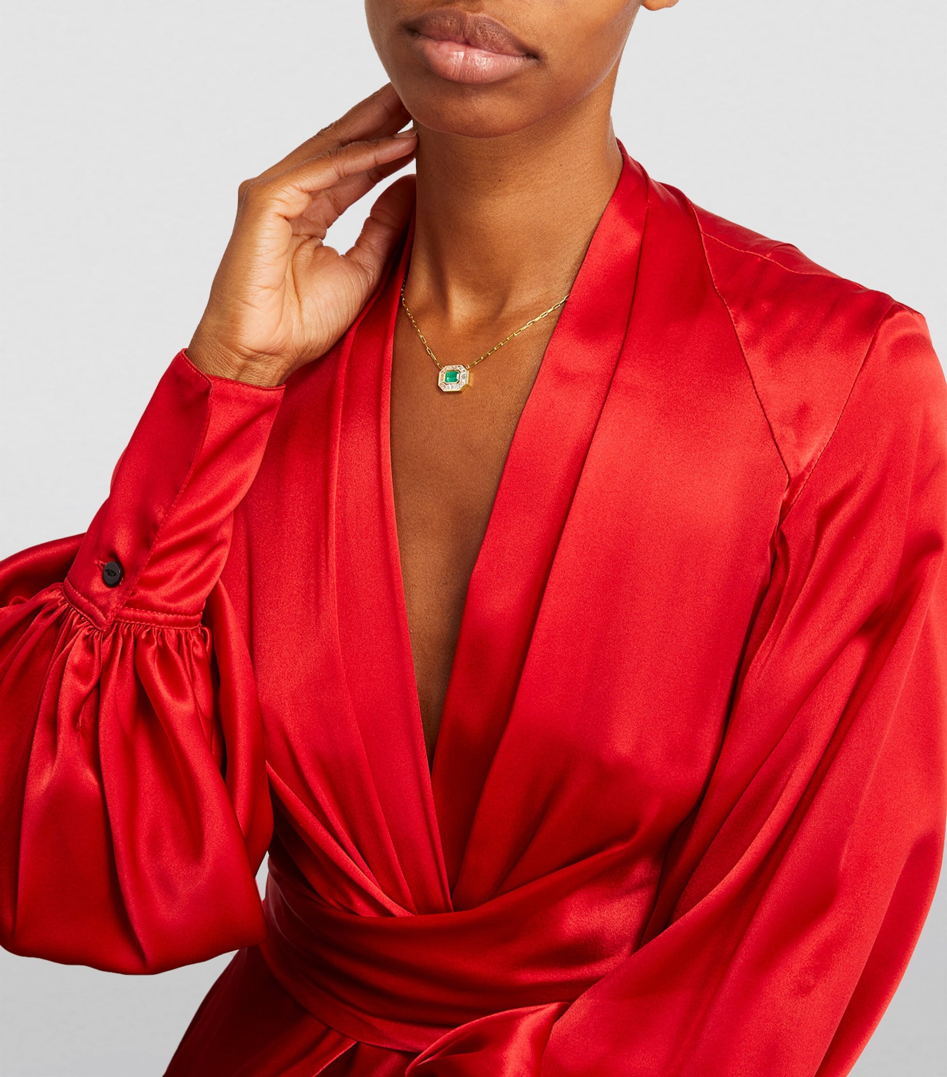 SHAY Yellow Gold, Diamond and Emerald Deco Necklace