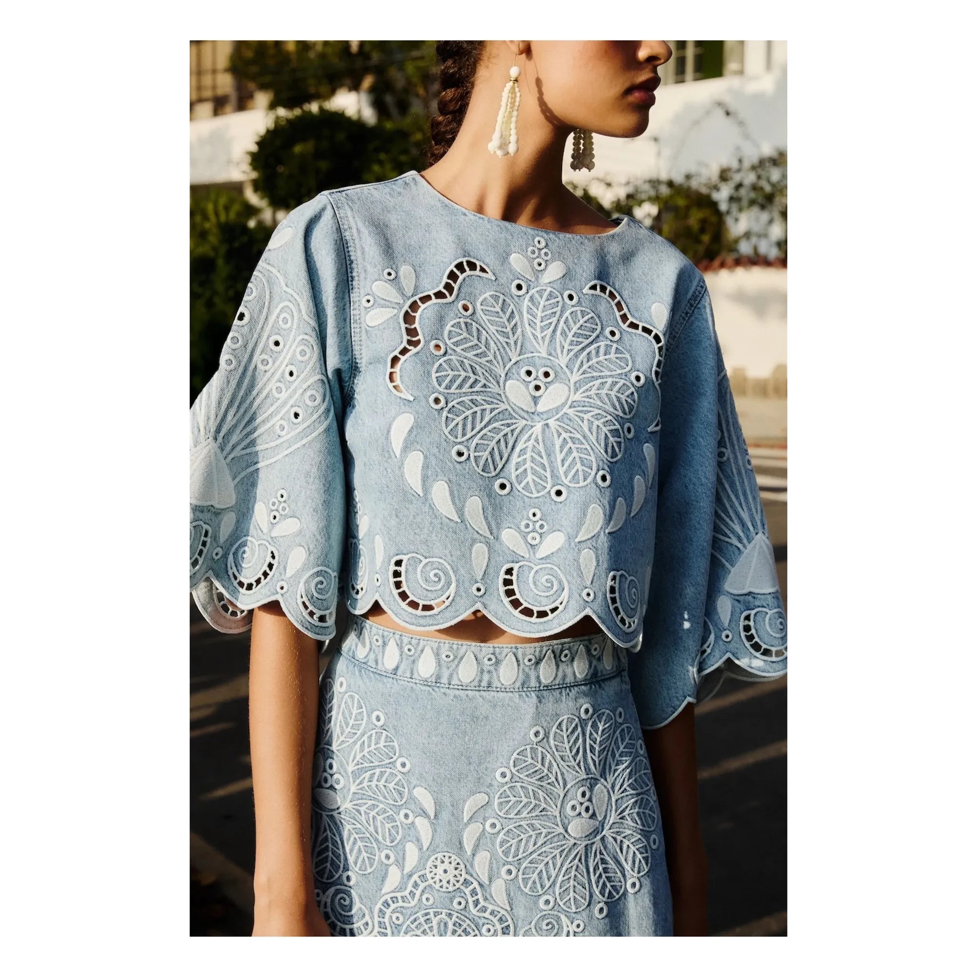 Farm Rio - Richelieux blouse | Denim blue