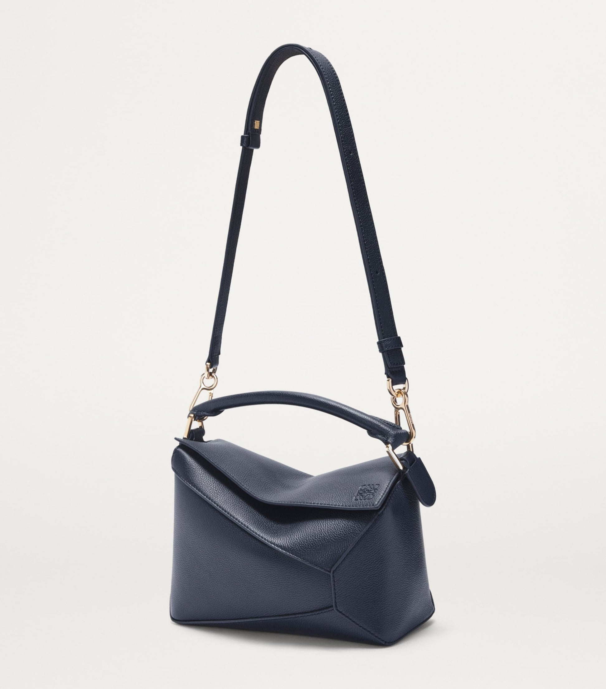 LOEWE Navy Small Leather Puzzle Edge Top-Handle Bag