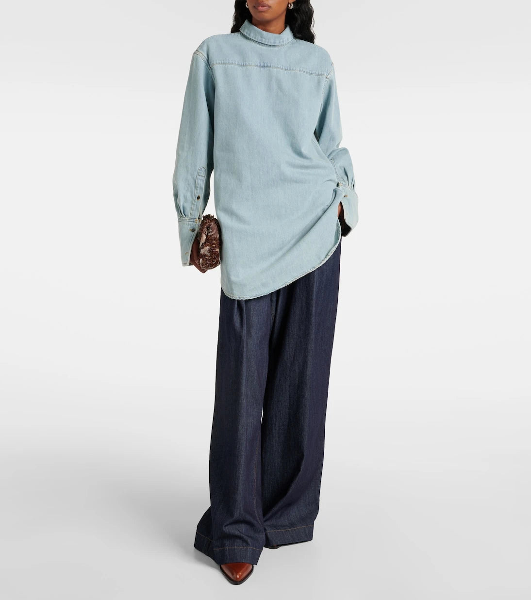 Dries Van Noten - توب دينم بياقة عالية
