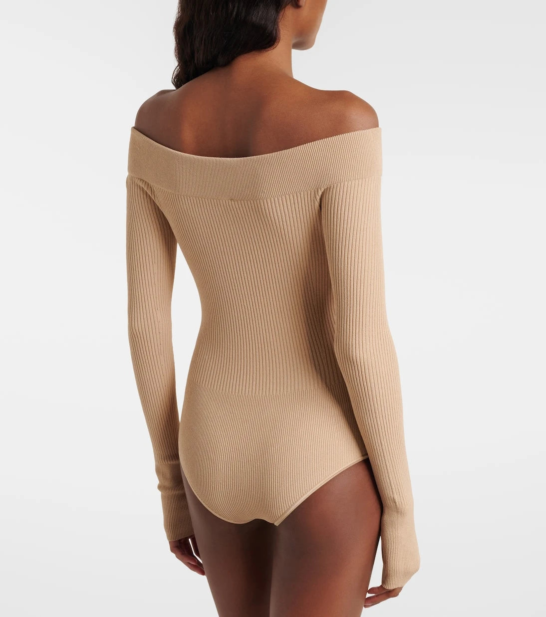 Alaïa - Ribbed-knit off-shoulder bodysuit