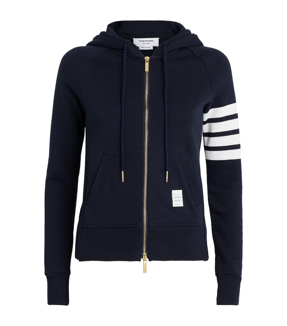 Navy 4-Bar Zip-Up Hoodie