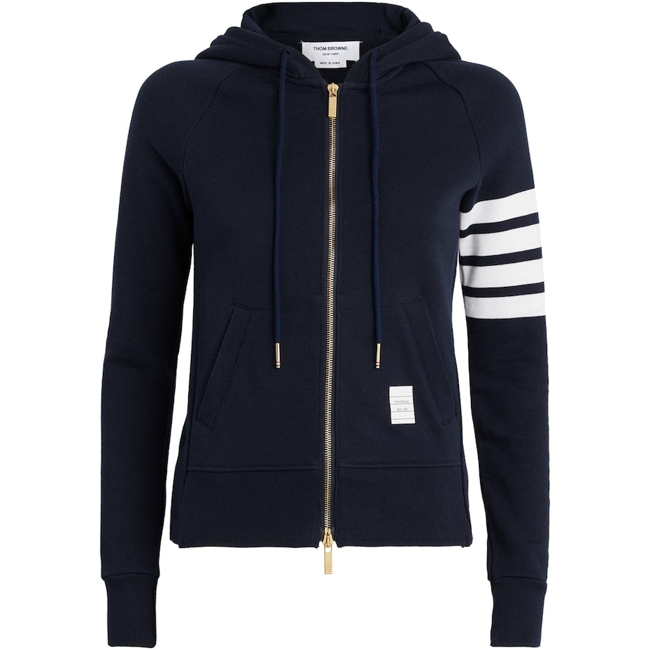 Navy 4-Bar Zip-Up Hoodie