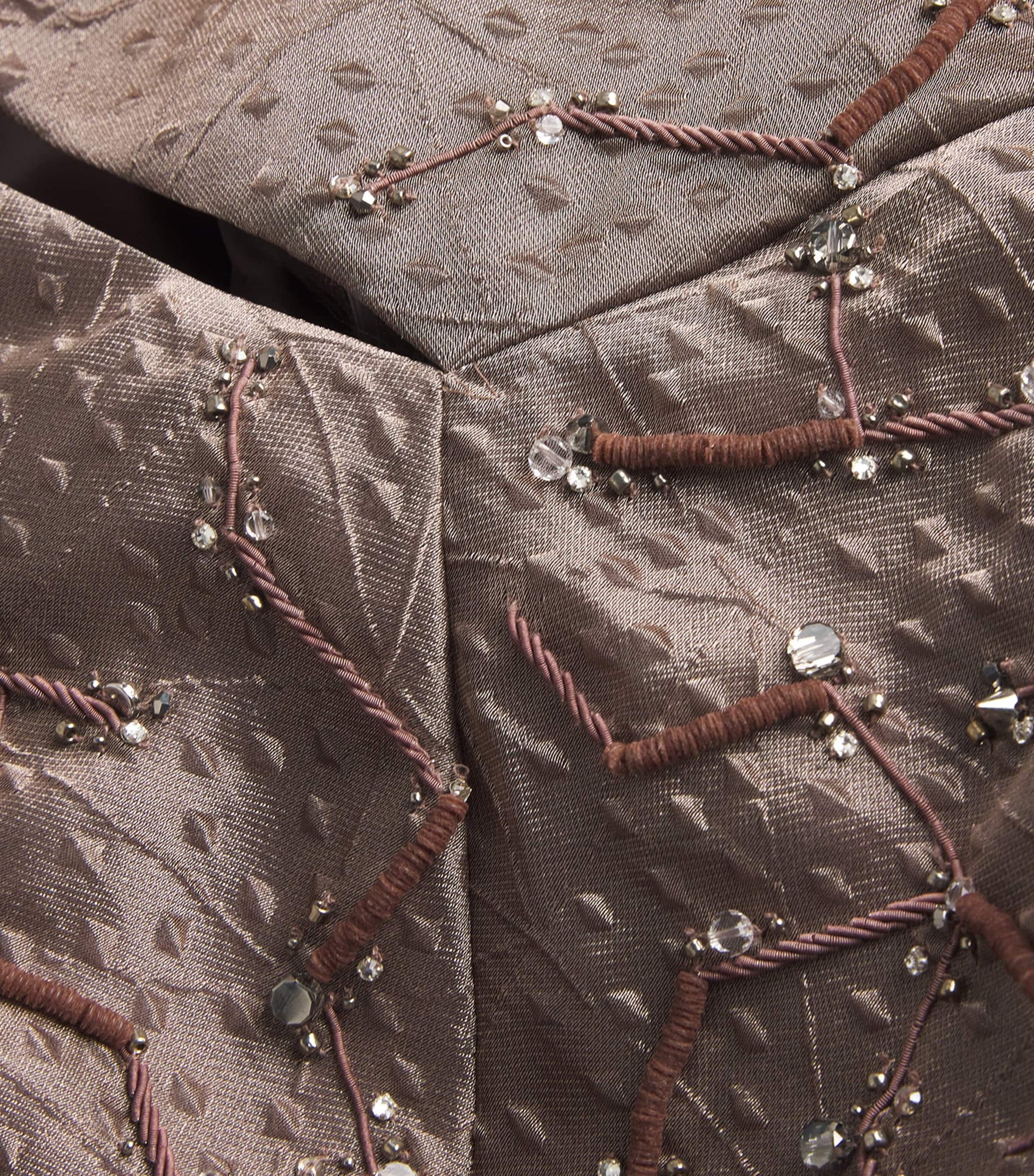 Talbot Runhof Brown Rivet Organza Embroidered Gown