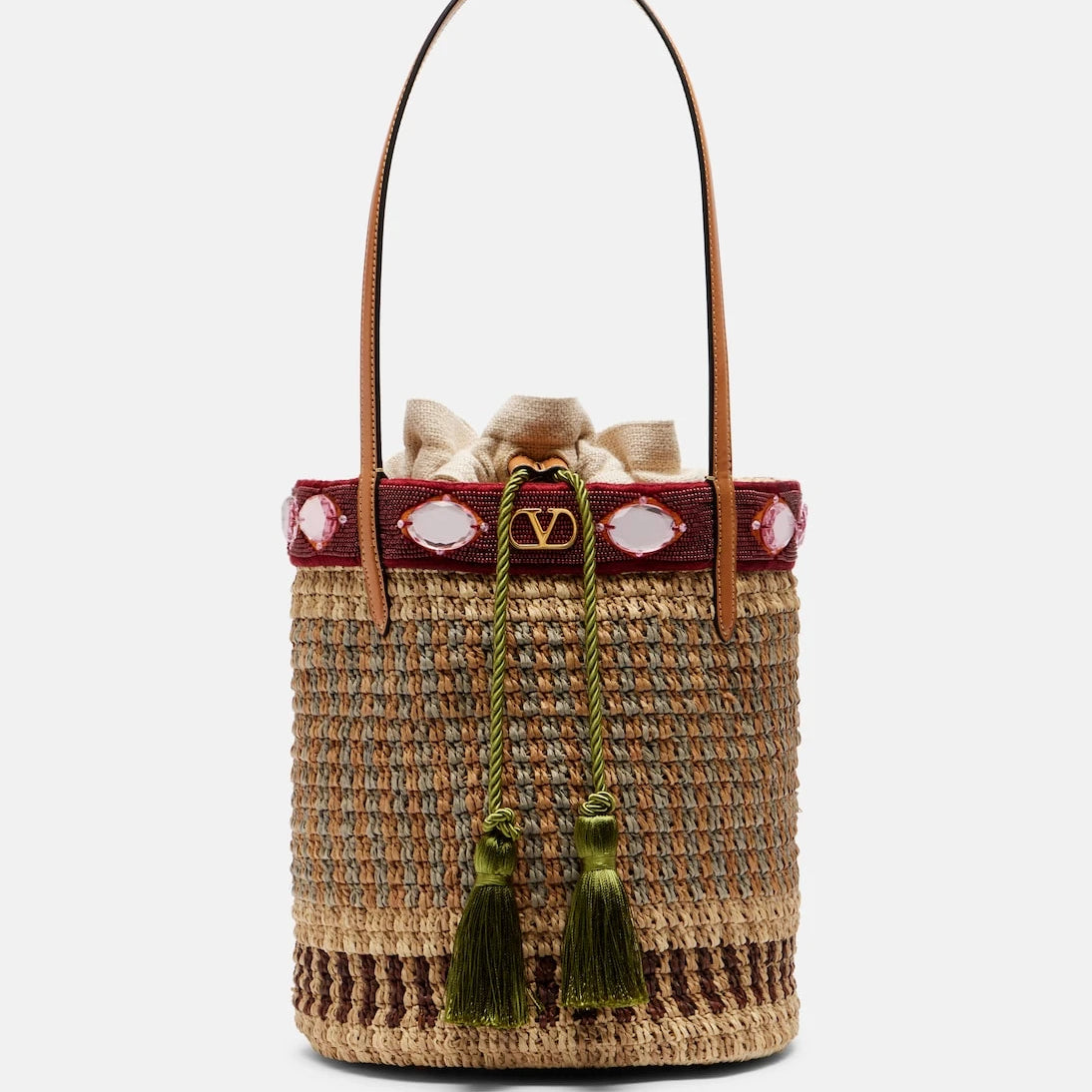 Valentino Garavani - VLogo Large embellished raffia bucket bag