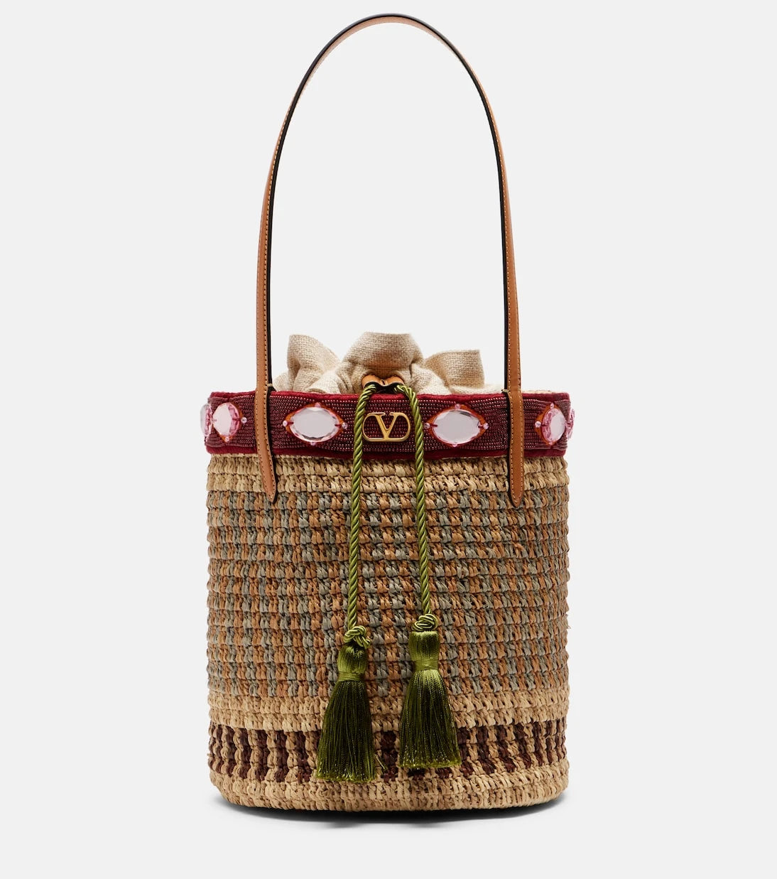 Valentino Garavani - VLogo Large embellished raffia bucket bag