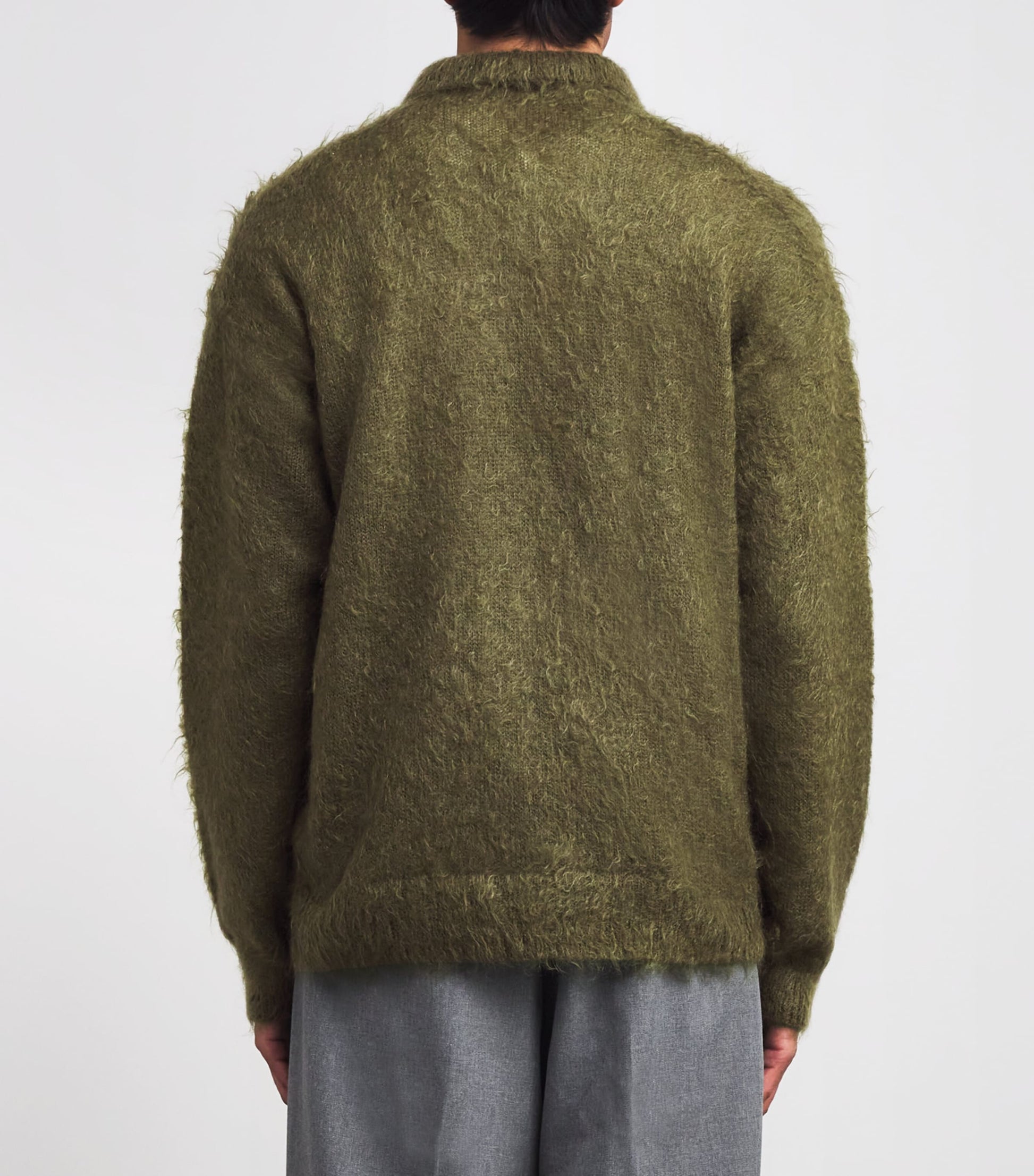 Auralee Green Super Kid Mohair-Wool Brushed Polo Sweater