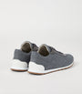 Grey Wool Leather-Trim Sneakers