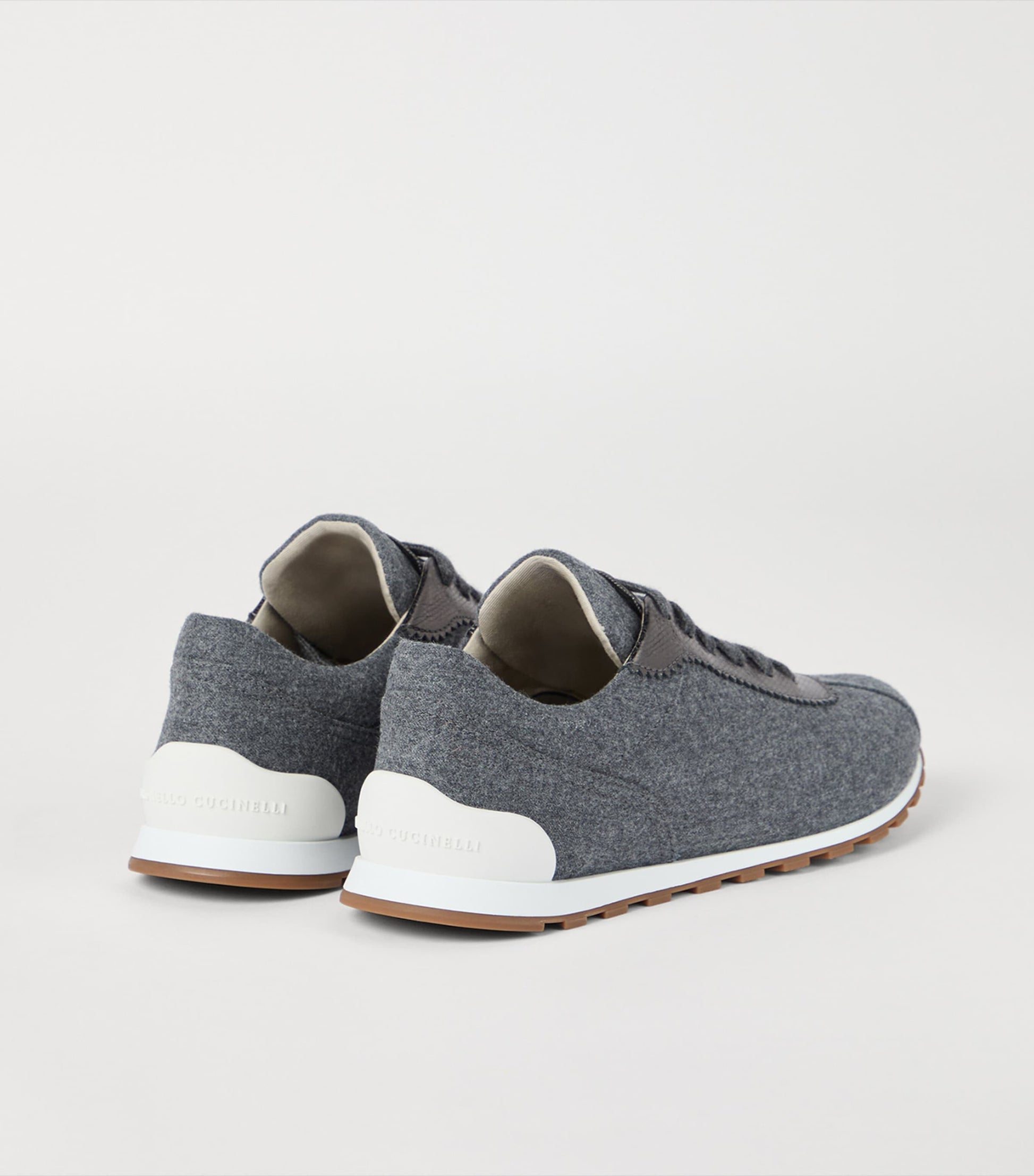 Grey Wool Leather-Trim Sneakers
