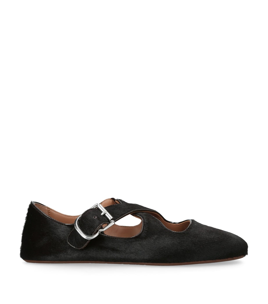 Alaïa Brown Pony Hair Criss-Cross Ballet Flats