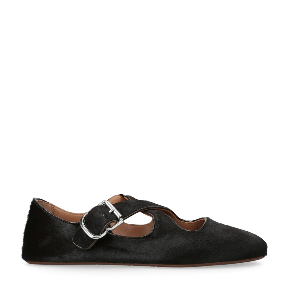Alaïa Brown Pony Hair Criss-Cross Ballet Flats