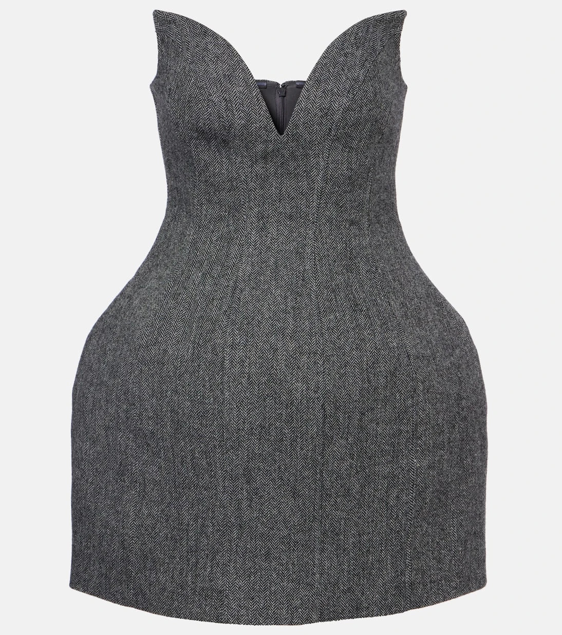 Self-Portrait - Herringbone wool-blend bustier dress