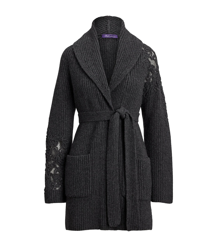Ralph Lauren Collection Grey Cashmere Embroidered Cardigan