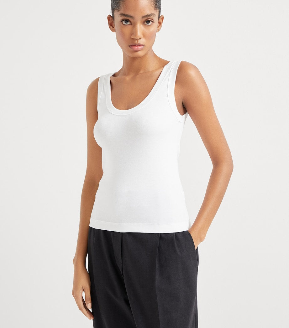 Brunello Cucinelli White Stretch-Cotton Ribbed Tank Top