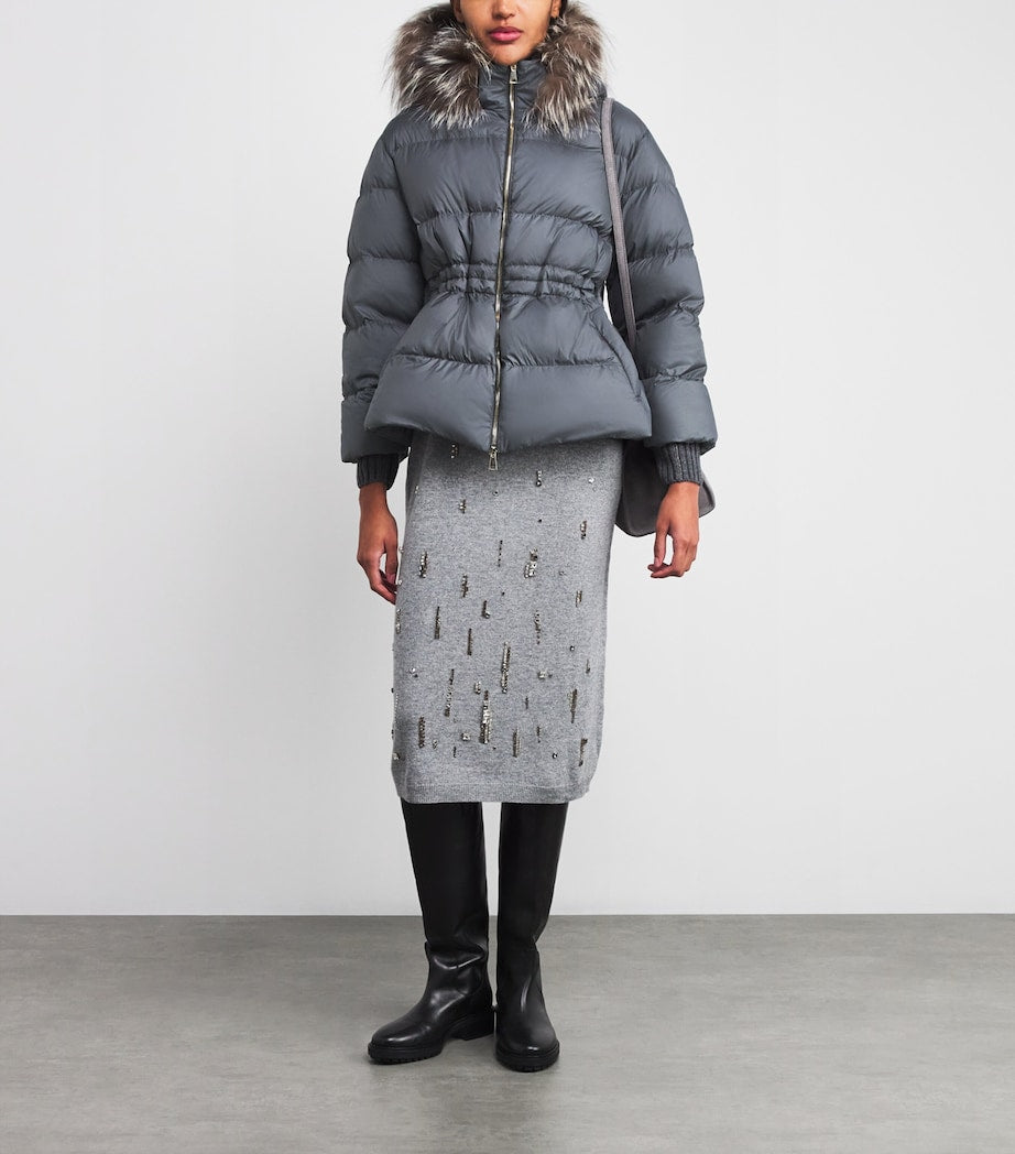 Fabiana Filippi Grey Fox Fur-Trim Puffer Jacket