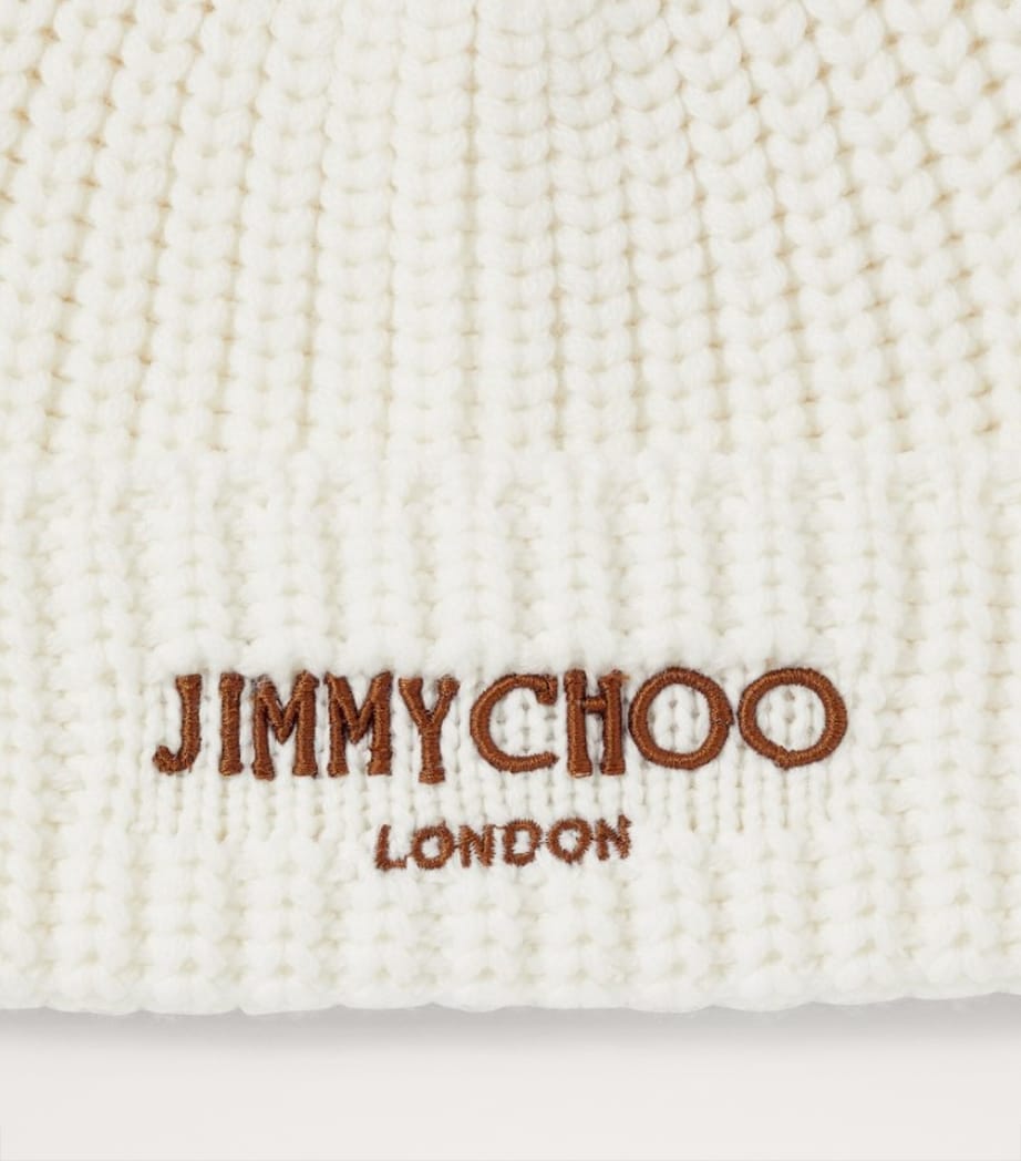 Jimmy Choo White Yuki Virgin Wool Beanie