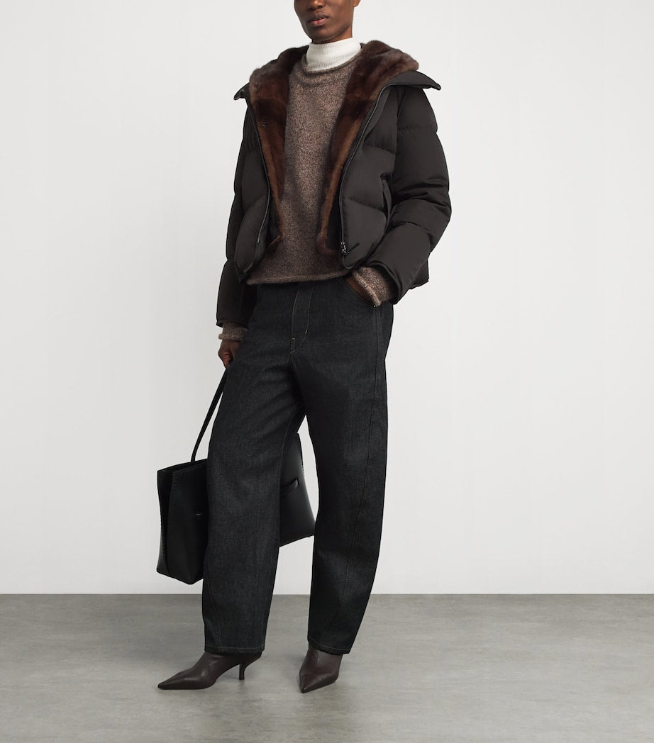 Yves Salomon Black Down-Mink Technical Puffer Jacket (55cm)