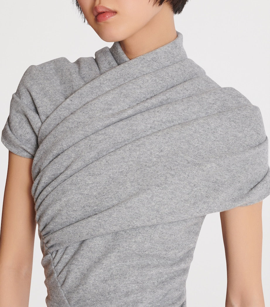 Balmain Grey Draped Knit Top