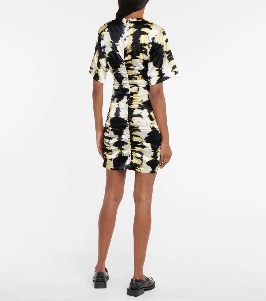 Ganni - Tie-dye ruched stretch-silk minidress