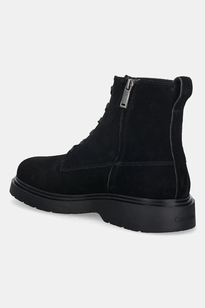 Велурени обувки Calvin Klein COMBAT ESS LACE UP ZIP BOOT SU