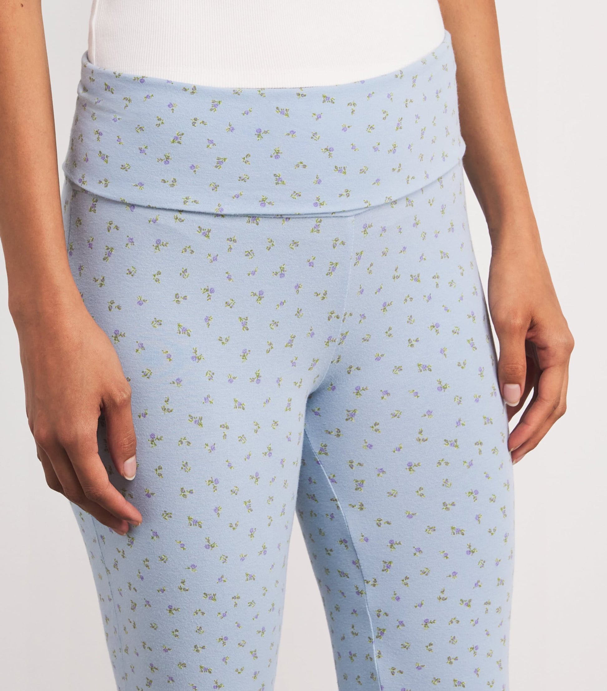 Skims Blue Stretch-Cotton Fold-Over Leggings