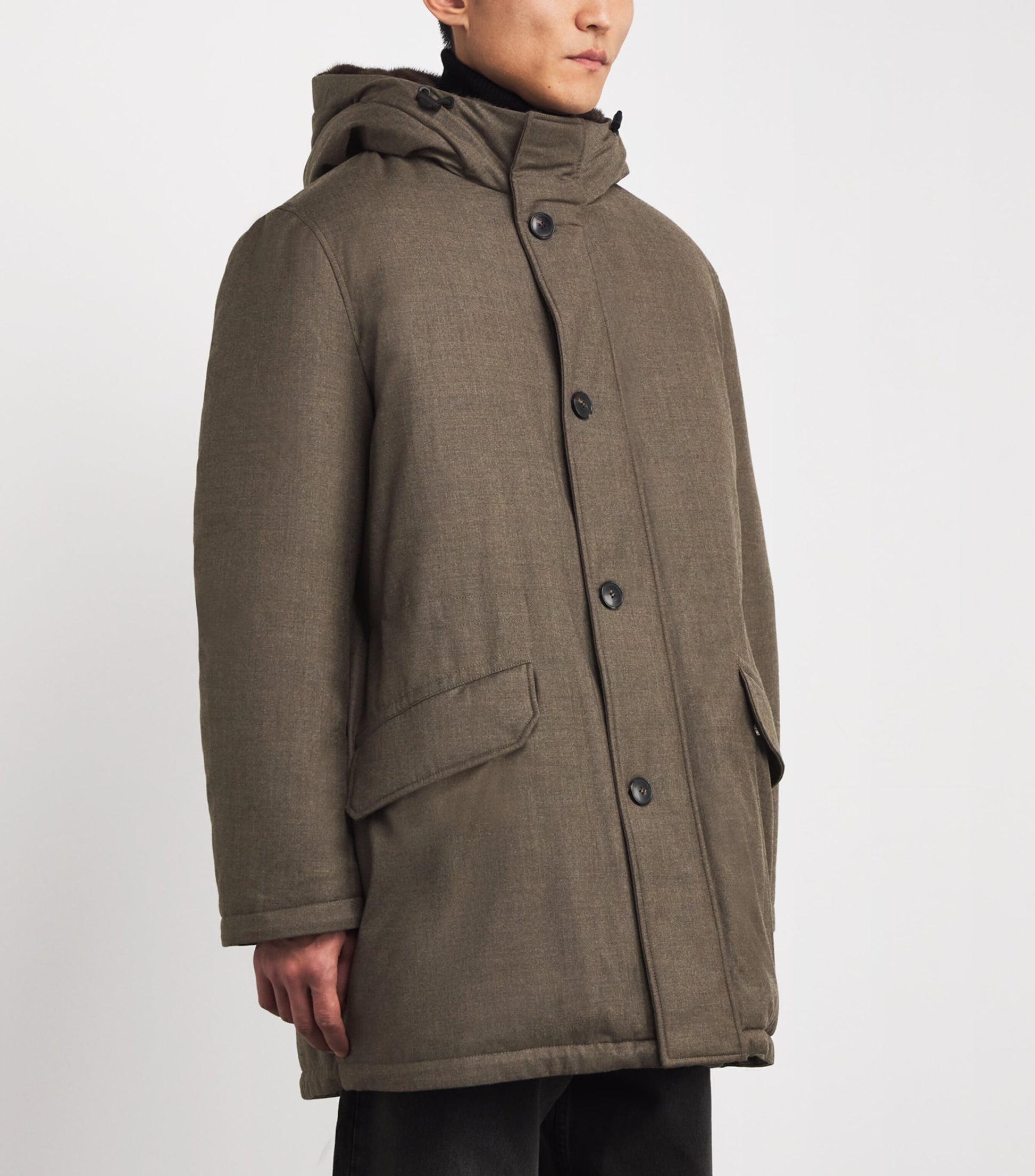 Yves Salomon Brown Wool-Silk Down Mink-Trim Parka