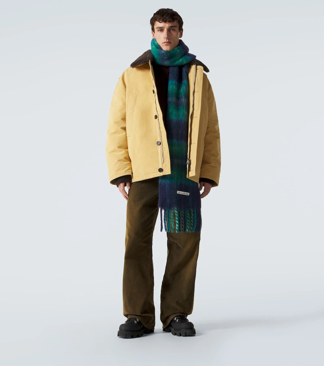 Acne Studios - وشاح موهير-مخلوط كاروهات بأهداب