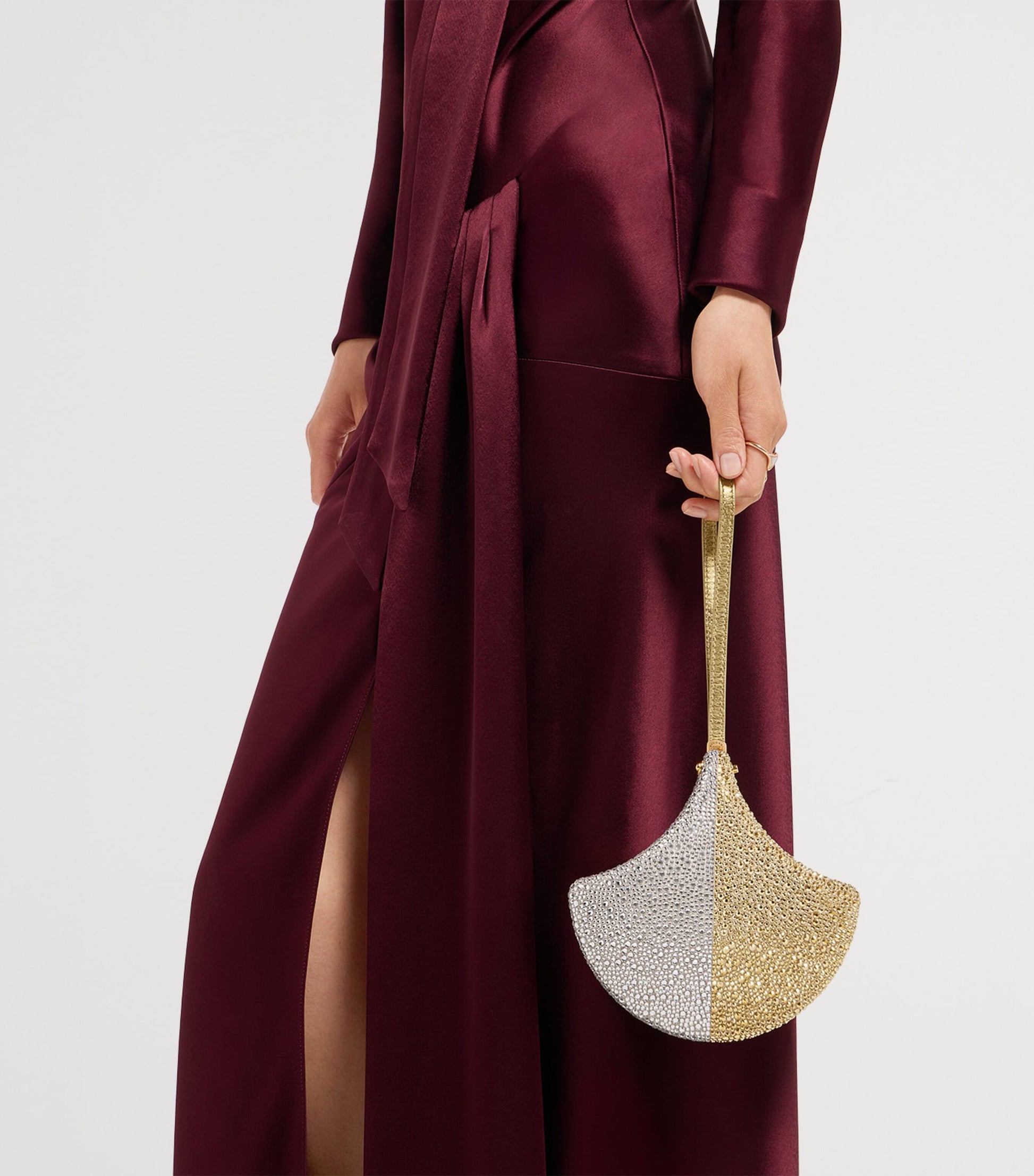 Crystal-Embellished Ginkgo Clutch Bag BEIGE MEDIUM