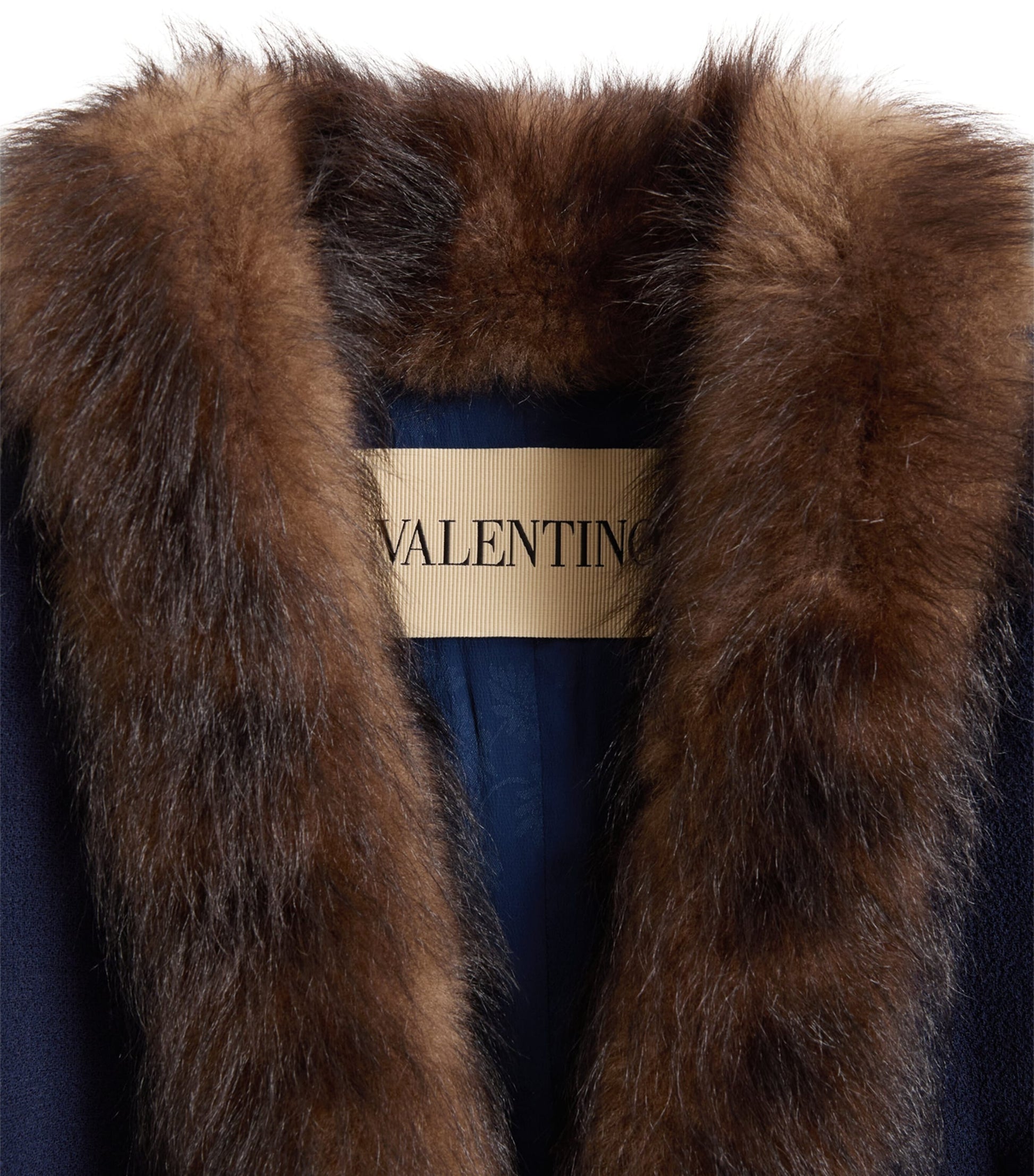 Valentino Blue Faux Fur-Trim Blazer