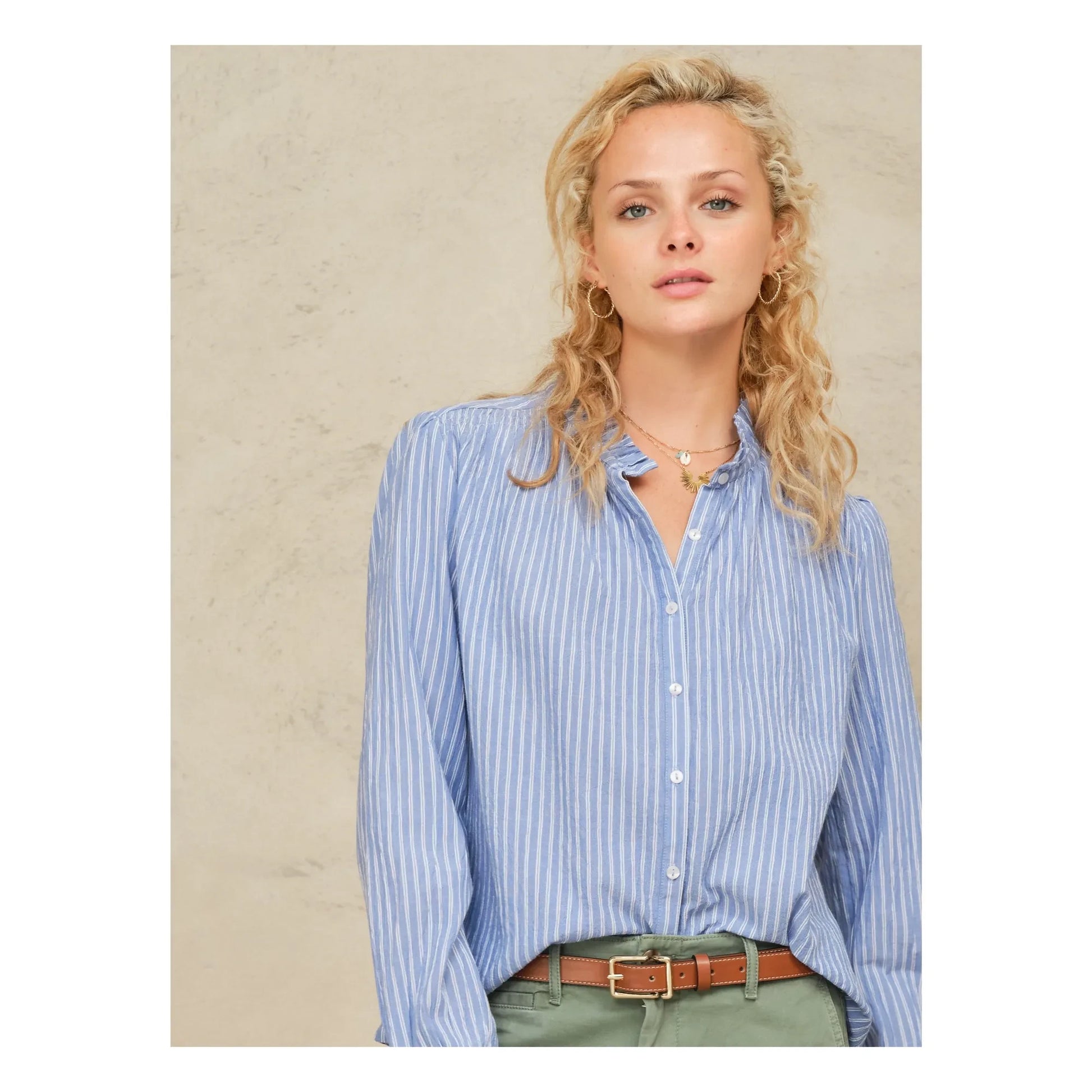 M.A.B.E. - Chrissie Cotton Striped Blouse | Blue