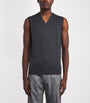 John Smedley Grey Merino Wool V-Neck Sweater Vest