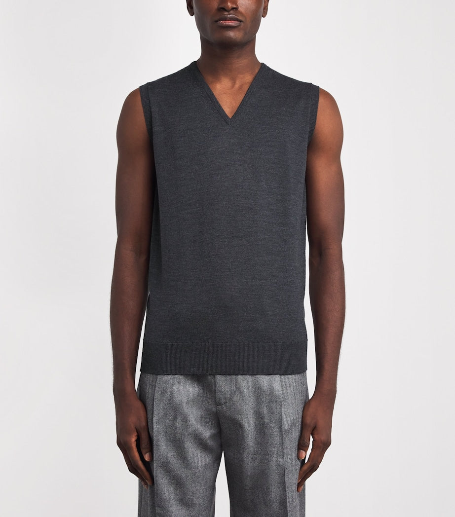 John Smedley Grey Merino Wool V-Neck Sweater Vest