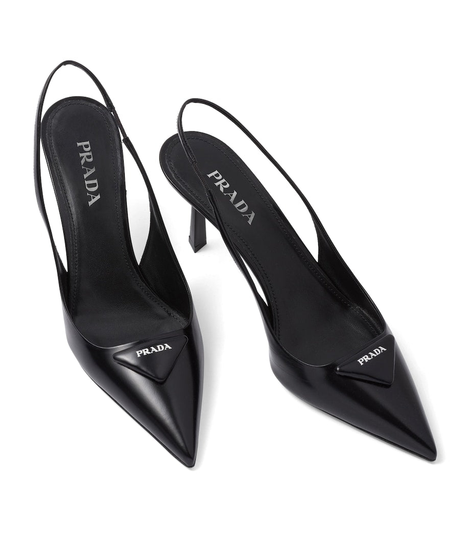 Prada Black Brushed Leather Slingback Pumps 75