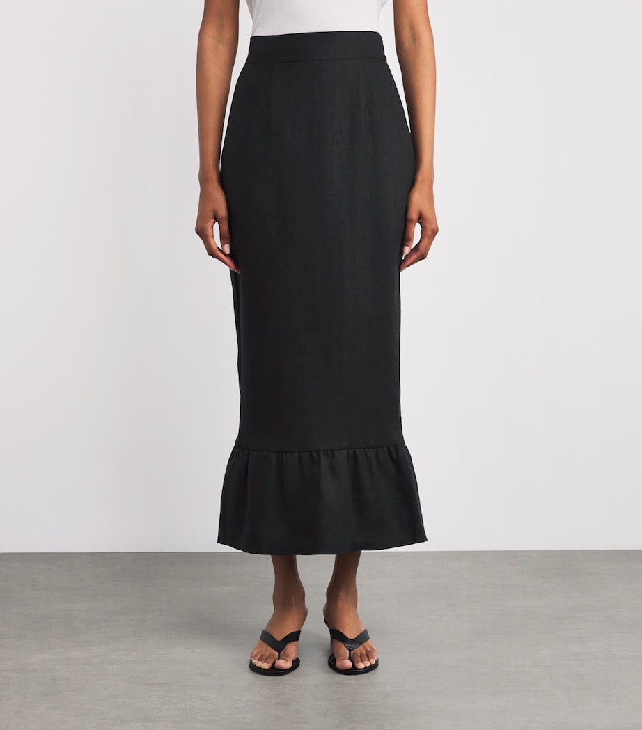 Black Linen Matilda Midi Skirt