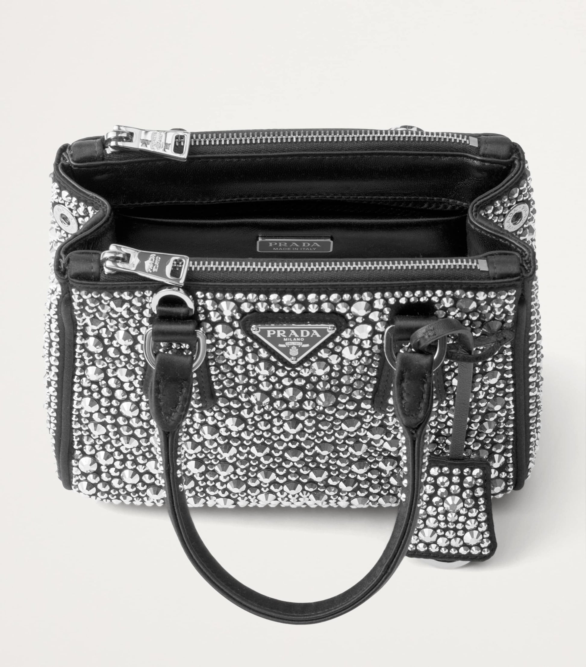 Metallic Micro Satin Crystal-Embellished Galleria Top-Handle Bag