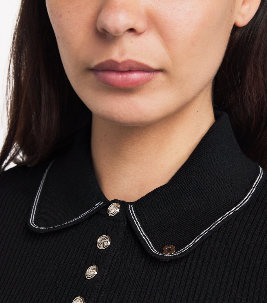 Maje Black Pleated-Skirt Polo Midi Dress