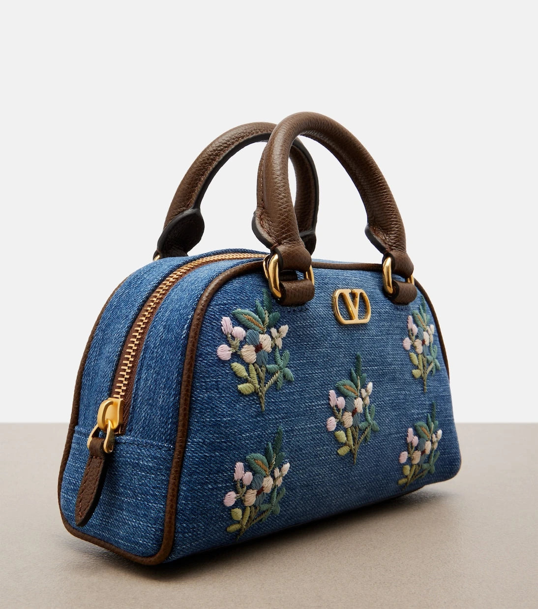 Valentino Garavani - VLogo Mini floral denim top-handle bag