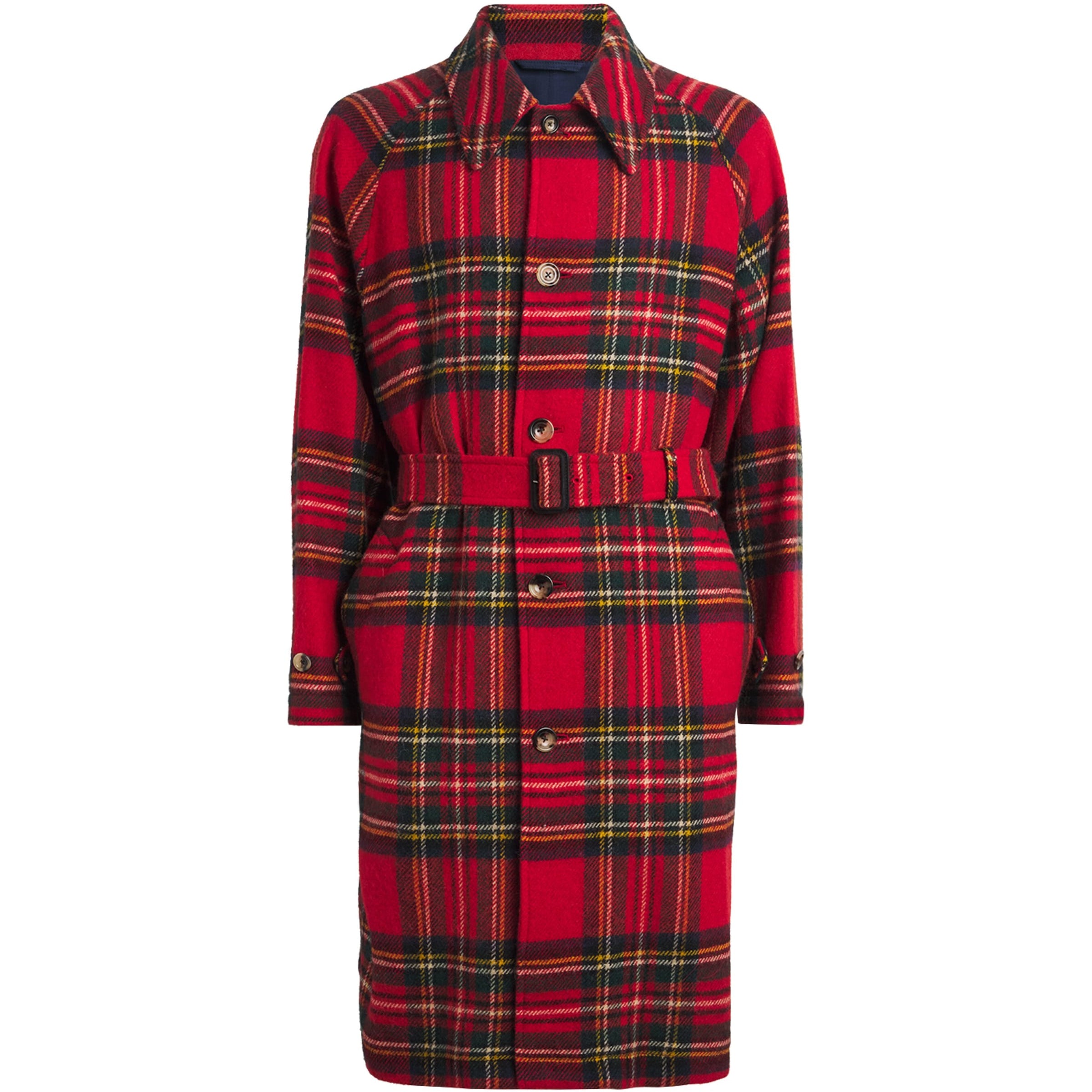 Polo Ralph Lauren Red Wool Tweed Plaid Balmacaan Coat