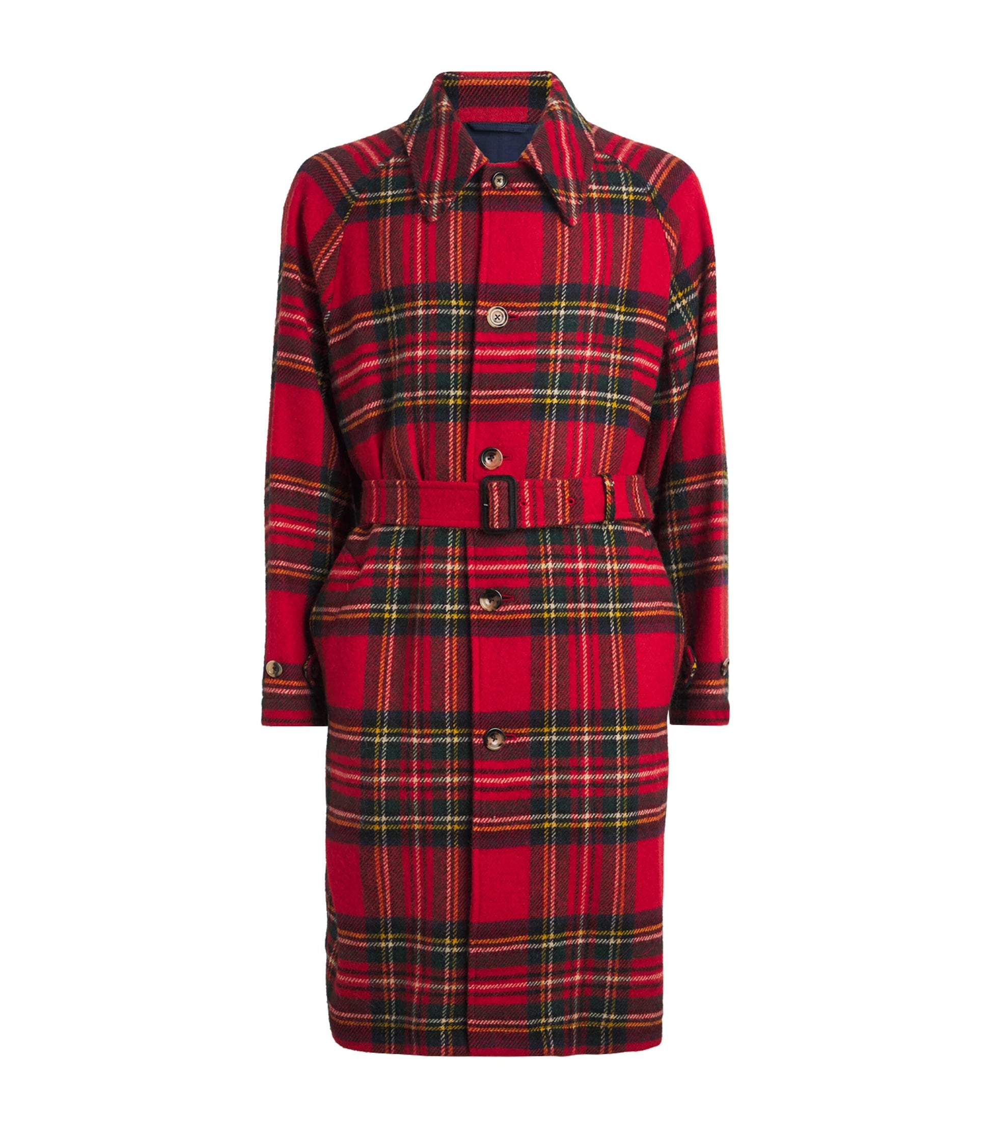 Polo Ralph Lauren Red Wool Tweed Plaid Balmacaan Coat
