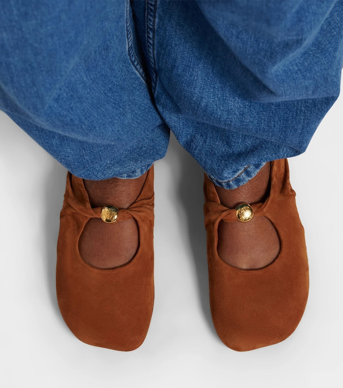 Loewe - Pebble Soft suede Mary Jane flats