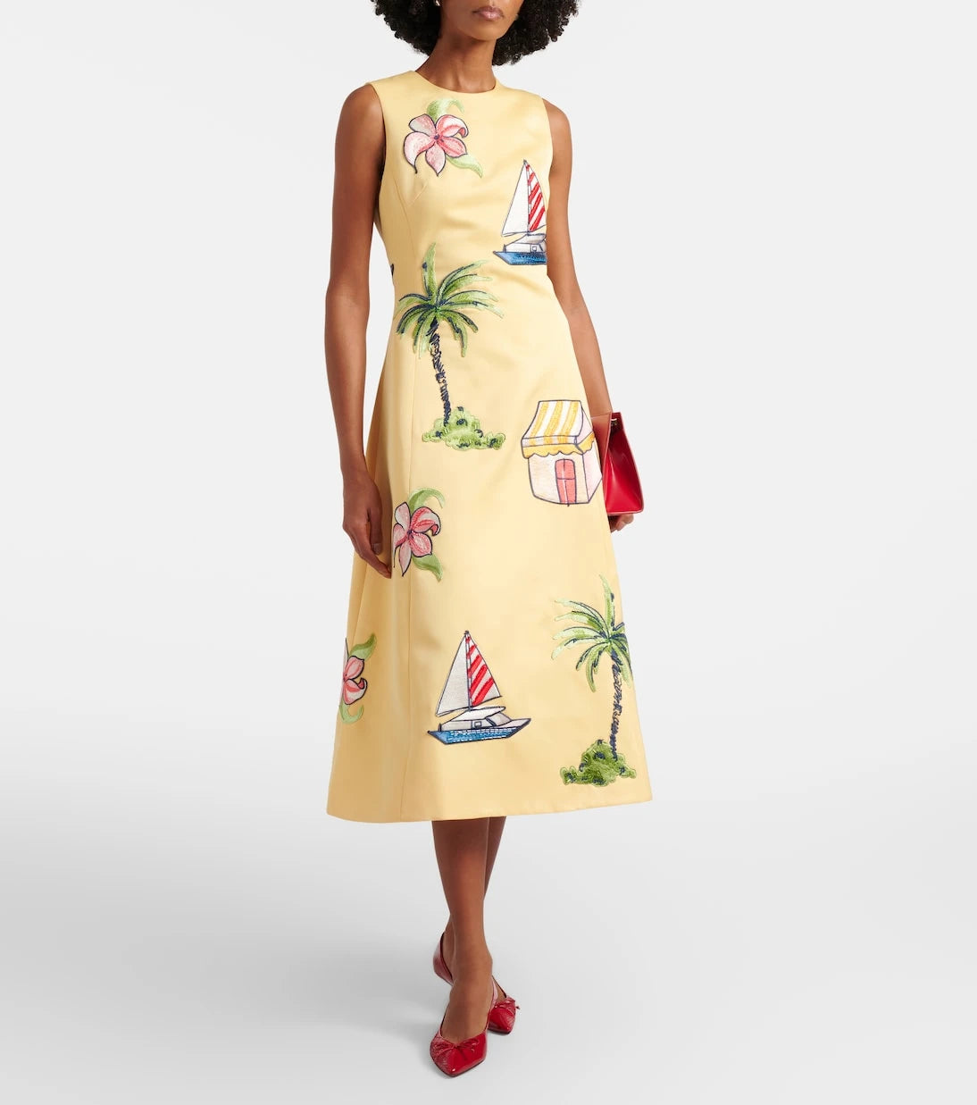 Leo Lin - Beaded patch-appliqué midi dress