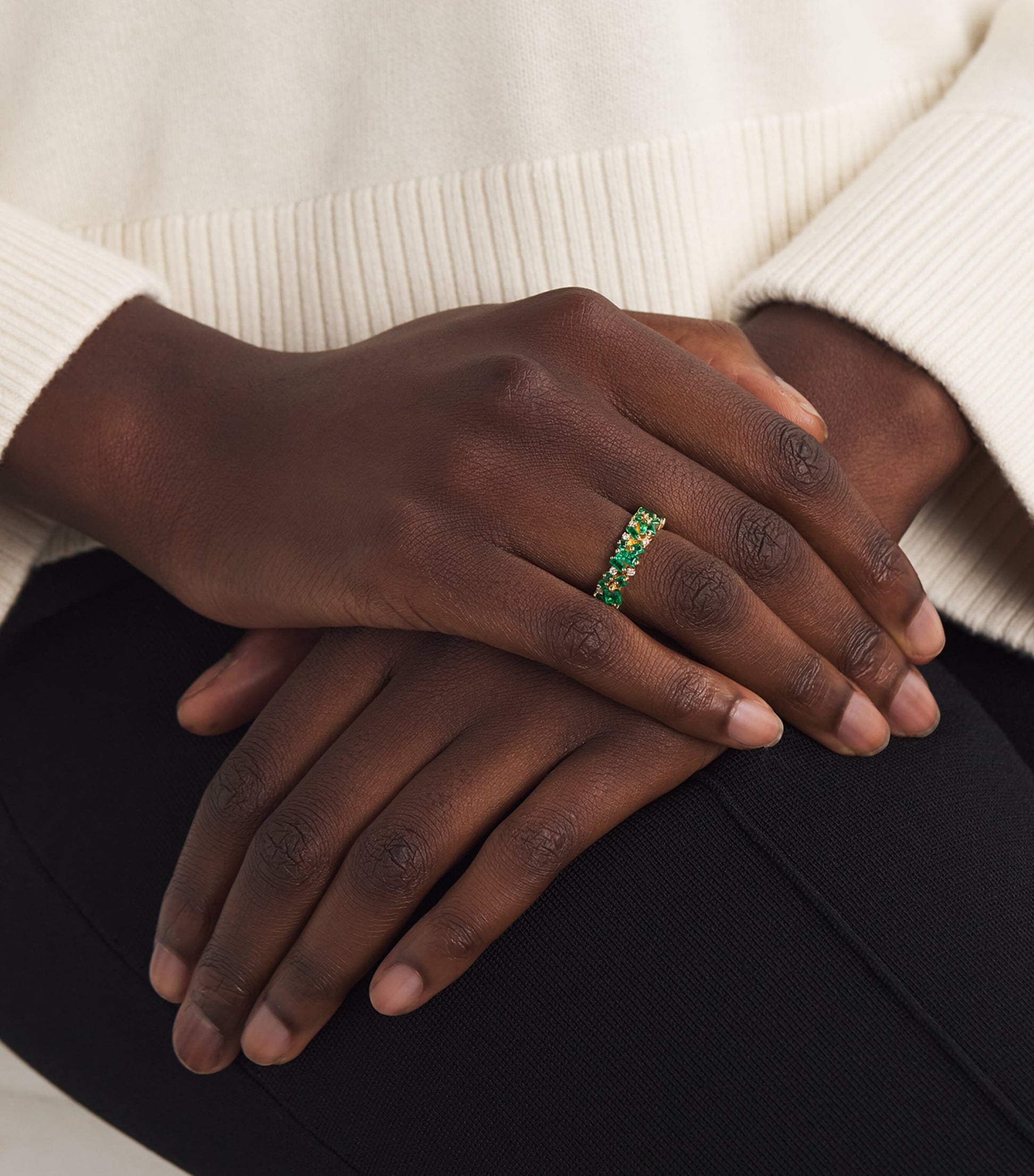 Yellow Gold, Diamond and Emerald La Fantaisie Eternity Ring