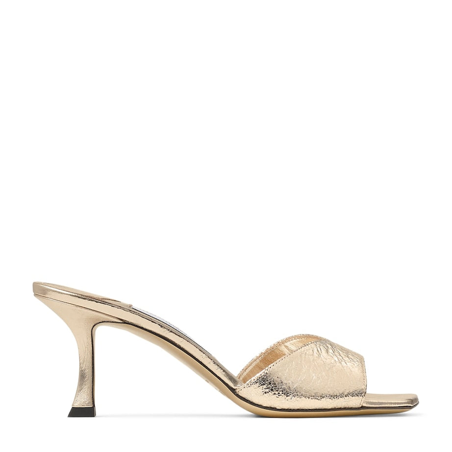 Jimmy Choo Gold Skye 70 Cracked Metallic Mules