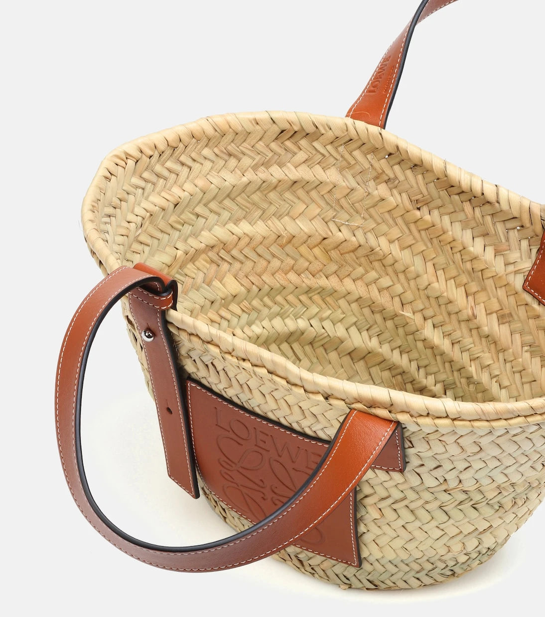 Loewe - حقيبة تسوق صغيرة منسوجة بحواف جلدية