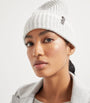 White Cashmere English Rib Knit Beanie