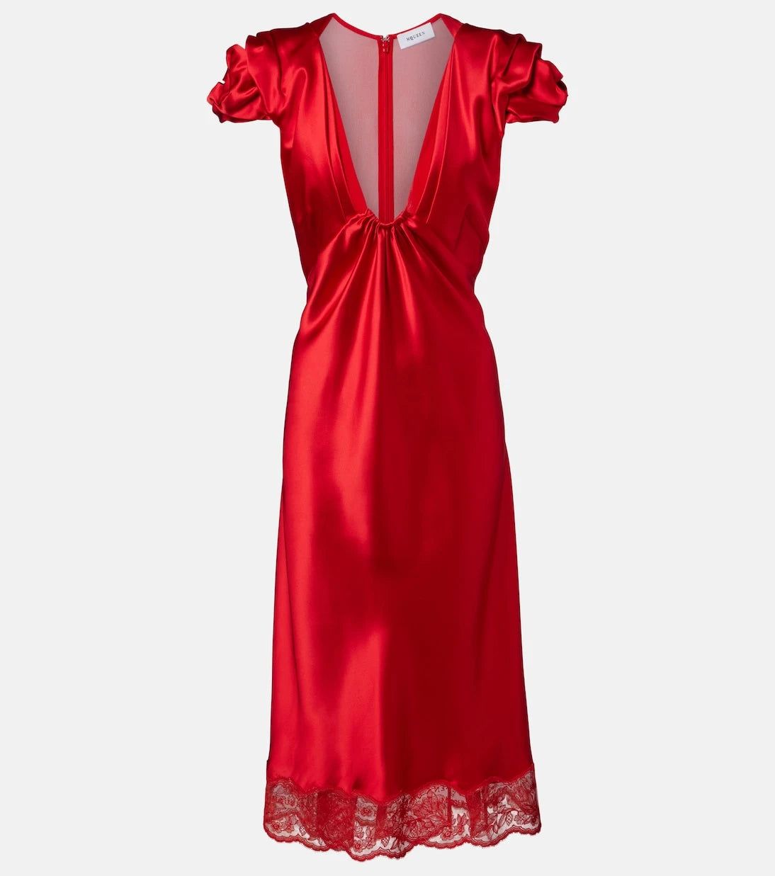 McQueen - Lace-trimmed satin midi dress
