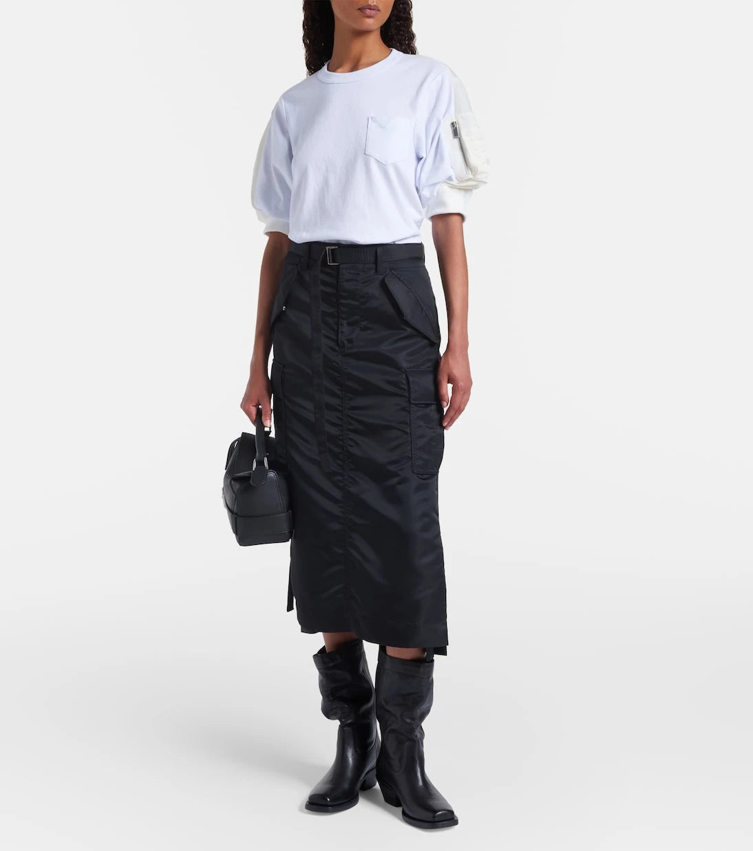 Sacai - Cotton jersey and twill T-shirt
