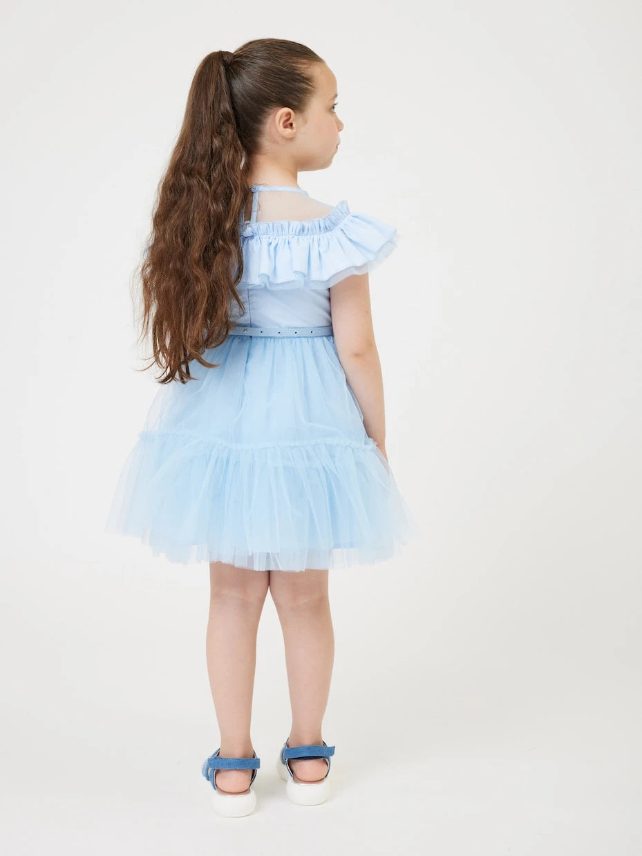 Monnalisa - Ruffled bow-detail tulle dress
