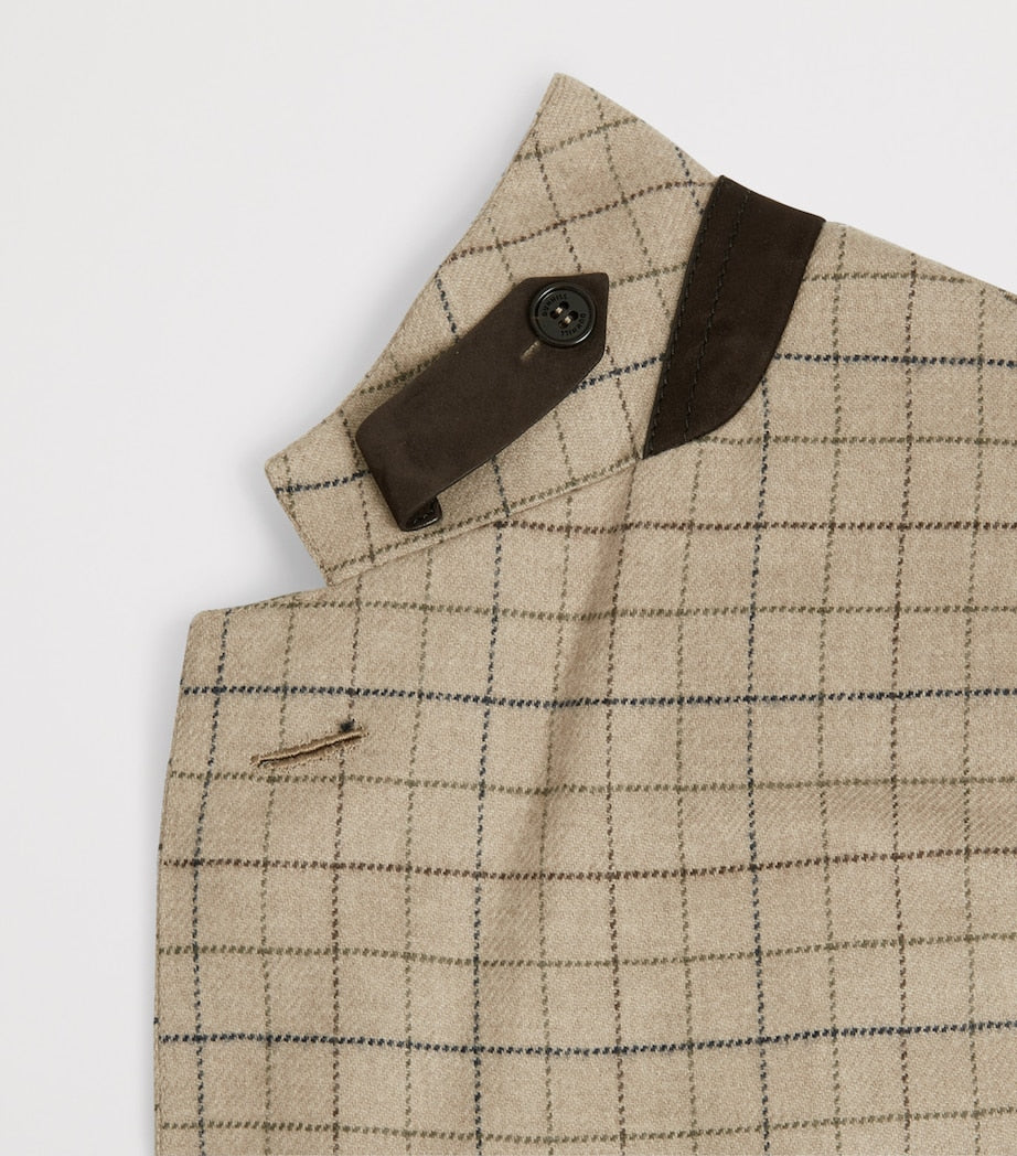Beige Virgin Wool-Cashmere Tattersall Check Bourdon Blazer